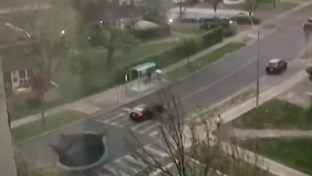 Trampoline on the loose during storm in Toronto