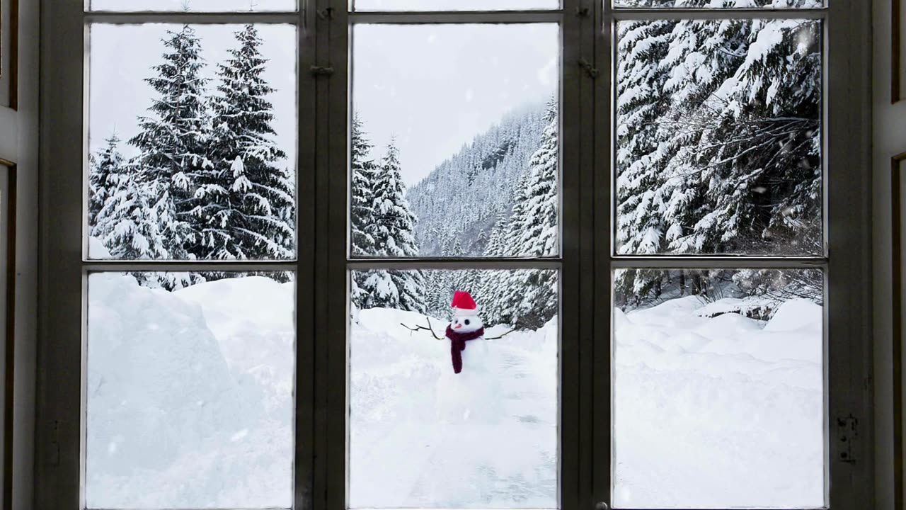 ❄️ Window View of a Winter Wonderland: Relaxing Piano Music with a Snowman 🎹