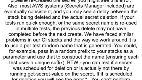 AWS Secrets Manager and Cloud Formation can not create secret because it already exists