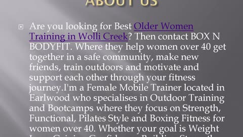 Best Older Women Training in Wolli Creek