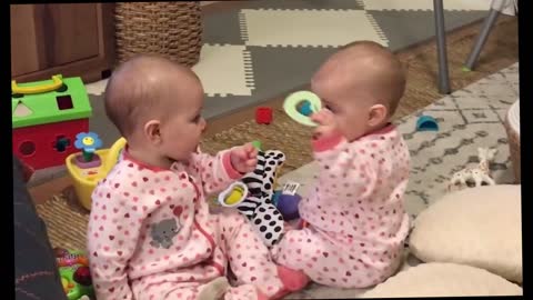 Cute Twin Baby Girls Argue Over