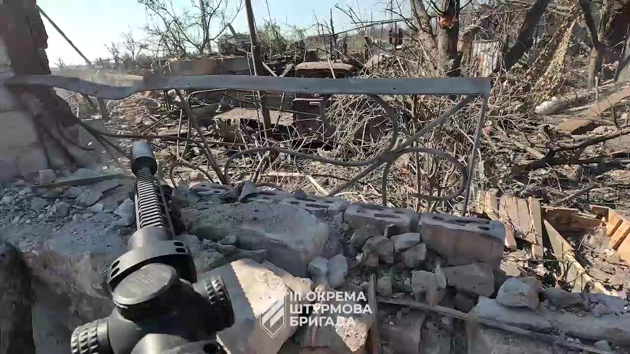 Intense Battle for the Ruins of a Small Town Along the Railroad Tracks