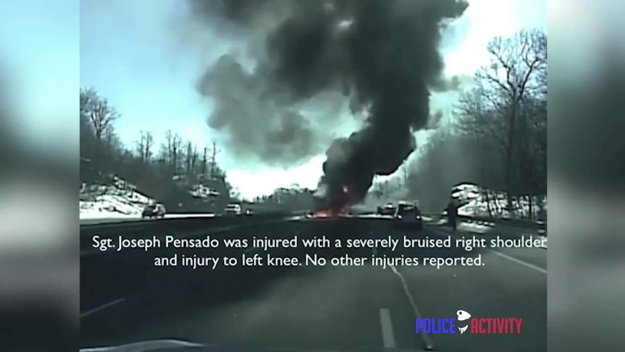 Burning Truck Rolls Toward Police Cars And Traffic