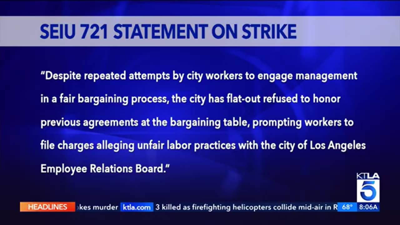 Los Angeles city workers are planning to go on a 24-hour strike Tuesday