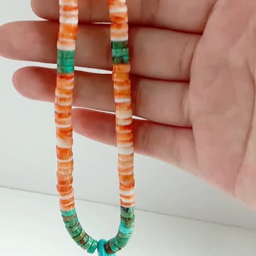 Orange Spiny oyster shell with purple Spodumene Kunzite gemstone necklace