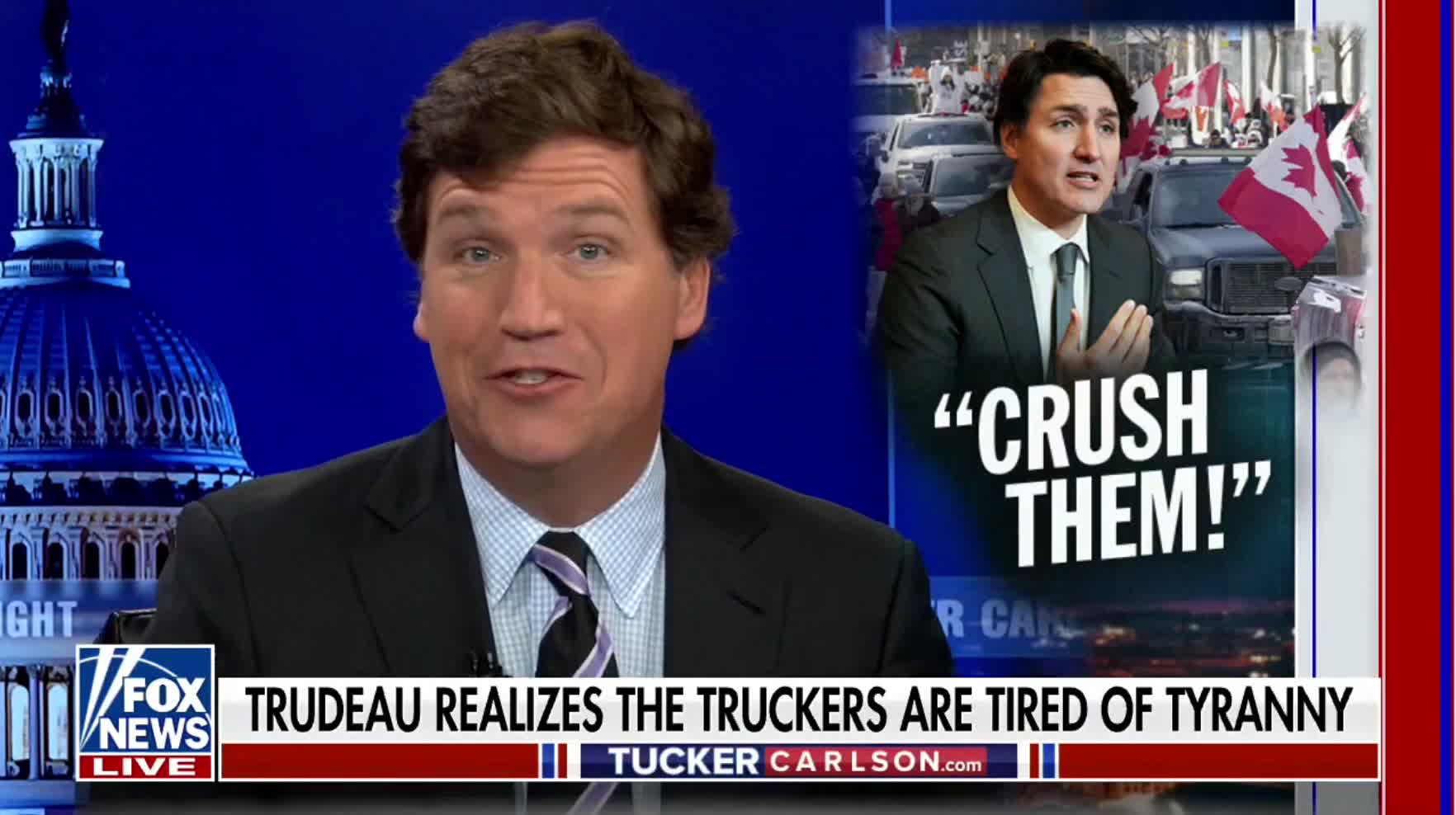 Tucker Carlson rips into Justin Trudeau's reaction to the ongoing truckers' freedom protest