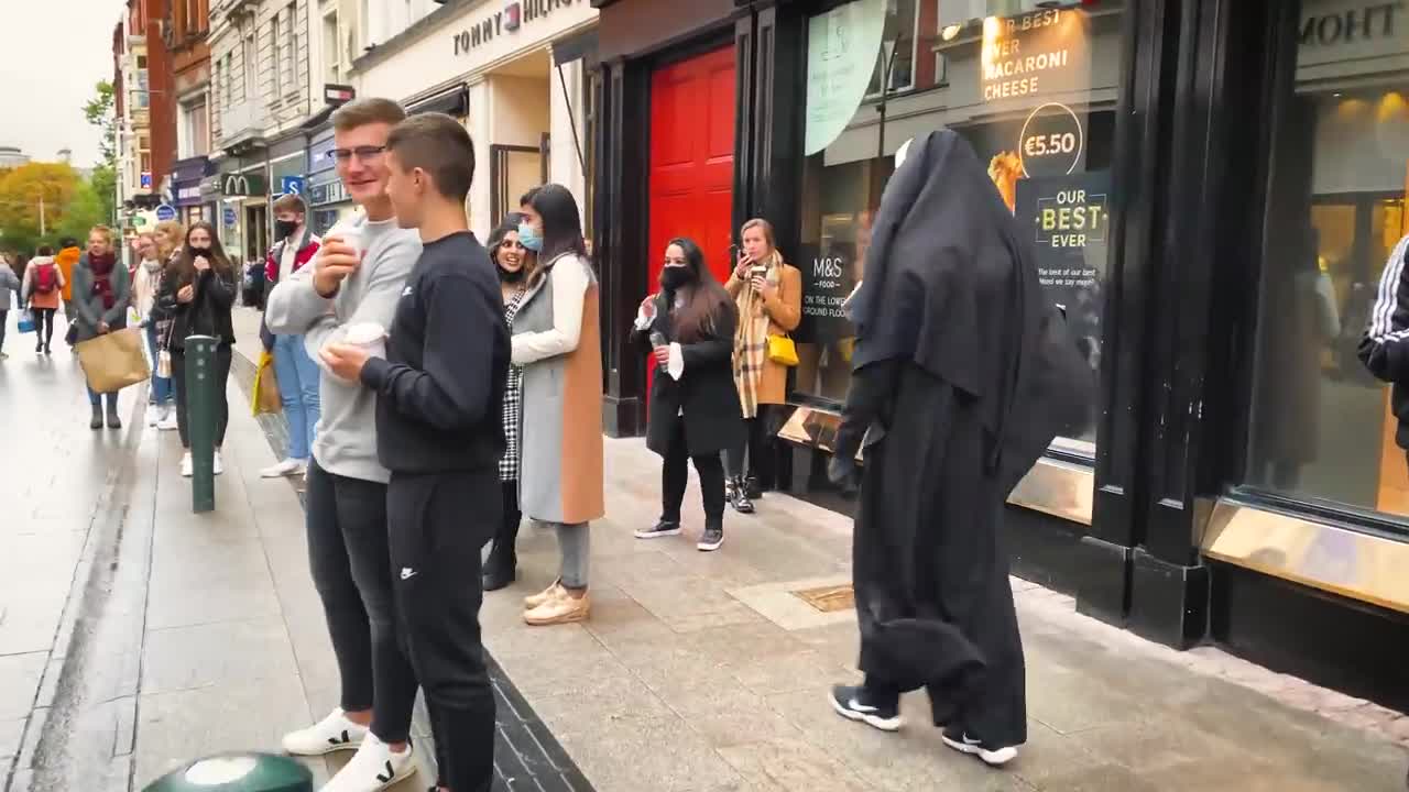 She has no Idea what's behind Her. Craziest Reactions. The Nun Prank