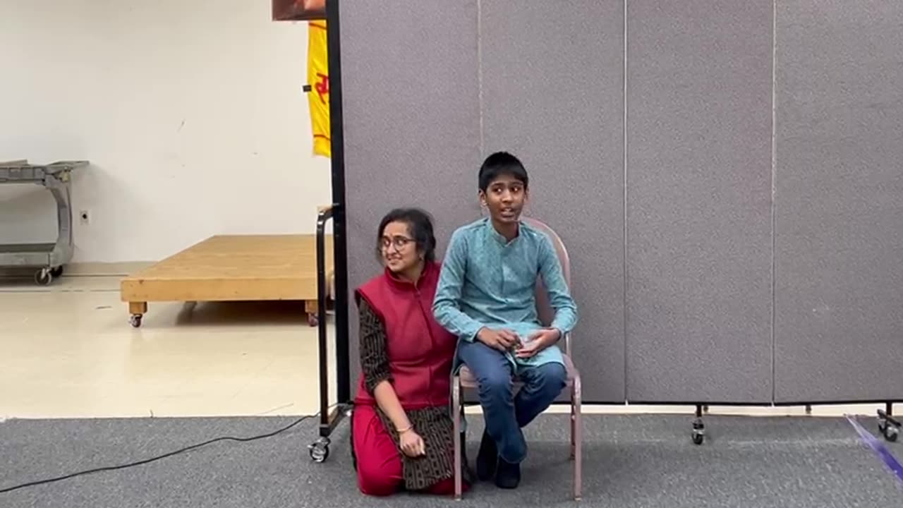 Gifted Prajwal being quizzed by Gita competition judges