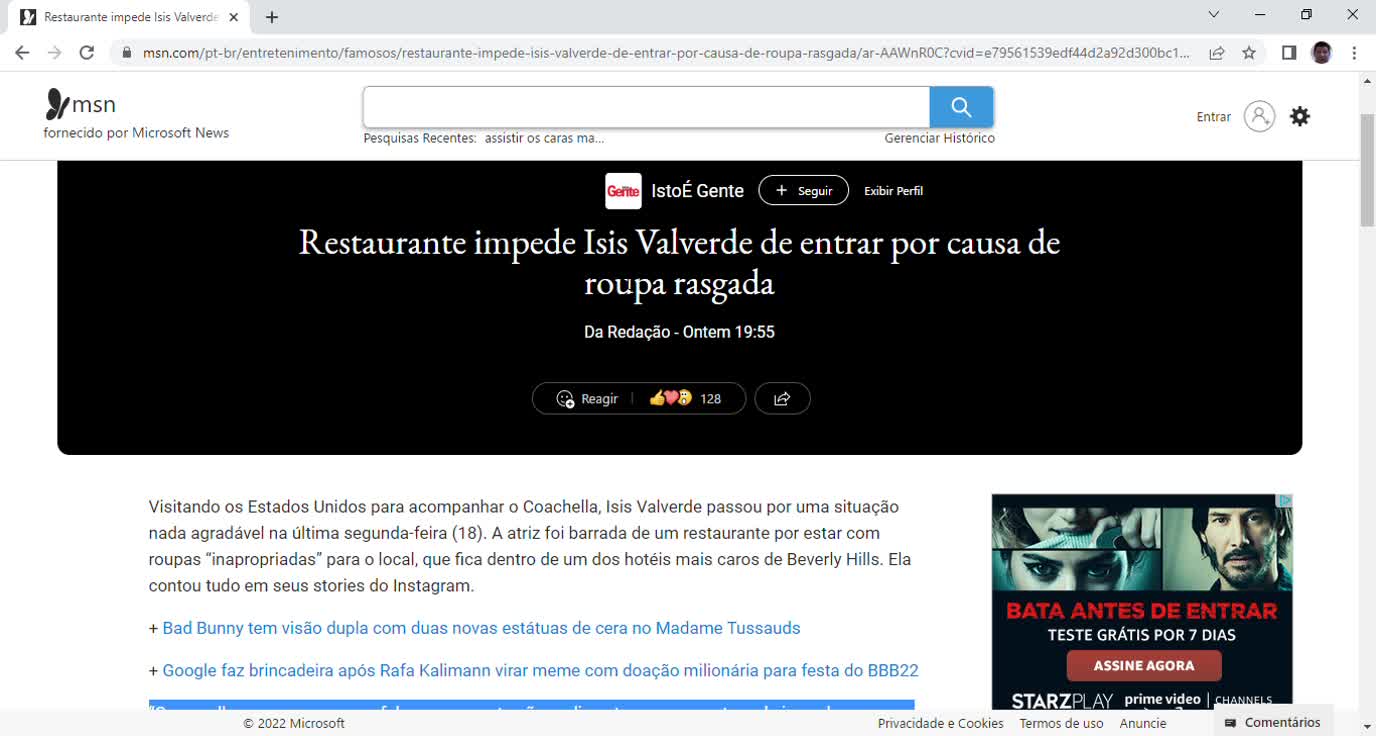 Restaurante impede Isis Valverde de entrar por causa de roupa rasgada