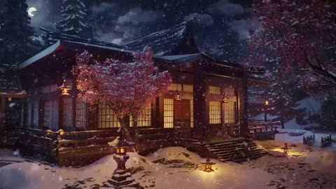 Japanese Winter Shrine Ambience with Piano, Flute, Koto Music