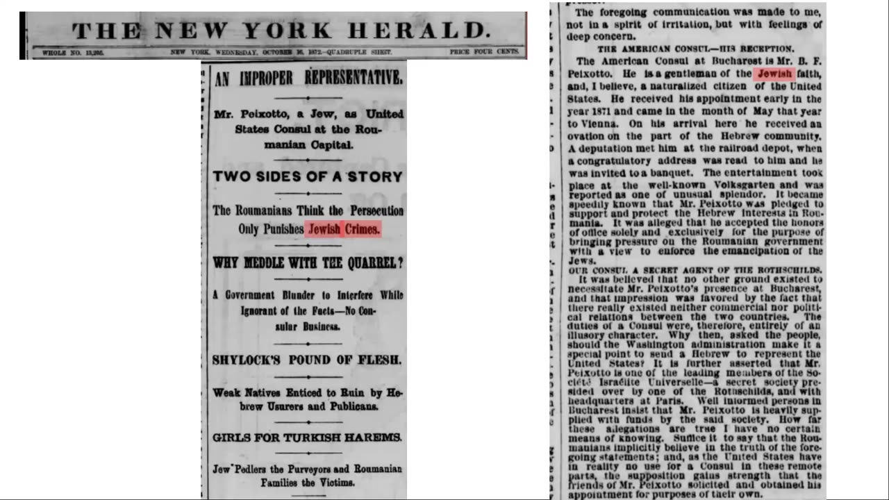 Article from 1872 regarding Romania and the trouble between the Romanians and aliens Rothschild