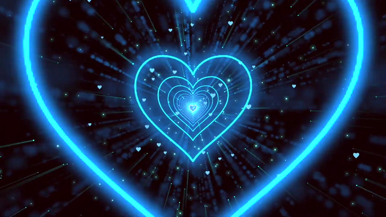 150. heart tunnel background 💙Blue Heart Neon Lights Love Heart Tunnel Loop