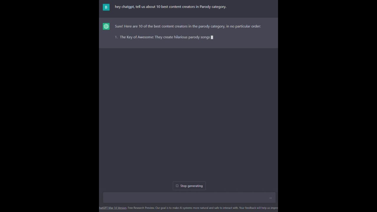 ChatGPTsays about Best Parody Content Creators on the Internet.