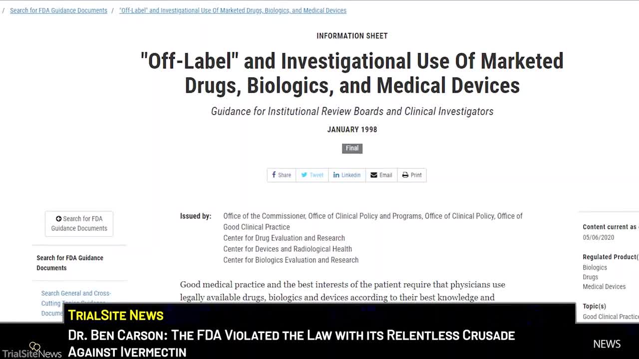 FDA Violated Law with Crusade Against Ivermectin - Dr. Ben Carson - Clip