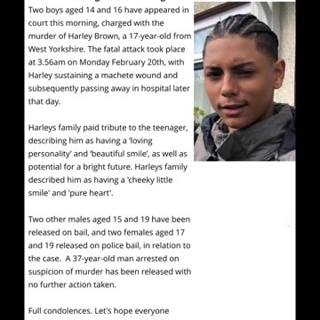 17 Year Old Stabbed To Death In Huddersfield - Two Schoolboys Aged 14 & 16 Charged With Murder