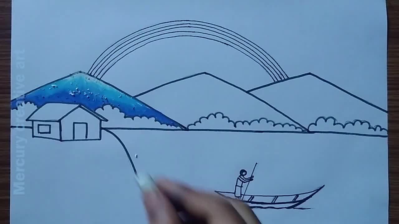 How to draw a beautiful rainbow scenery