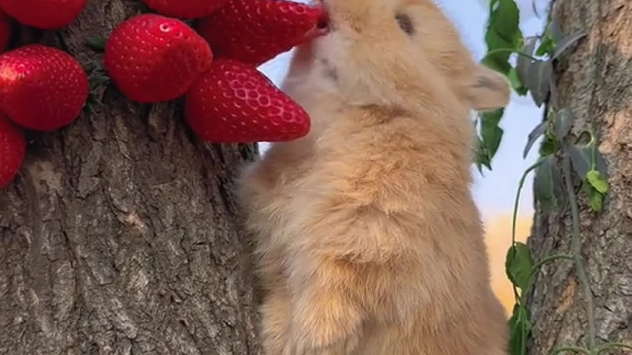 a cute little rabbit on a tree