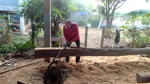 At the wood yard.