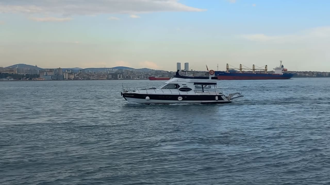 The ship standing in the middle of the sea