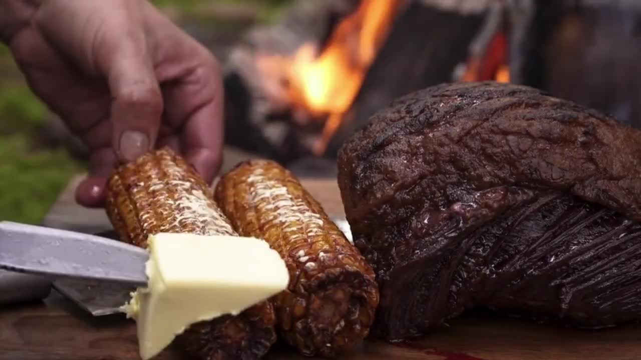 Frying Beef in a Frying Pan|food vlog|wild food|outdoor food