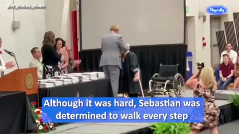 High school senior with spina bifida surprises crowd by walking at graduation