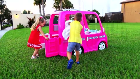 Diana and her Barbie car - Camping adventure