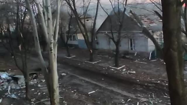 Desolate landscape of one of the streets of Bakhmut