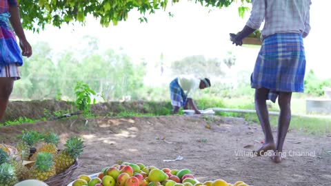 FRUIT SALAD | Colourful Healthy Fruits mixed salad recipe | Fruits Cutting and Eating in Village