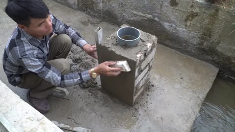 Unique mini-hydroelectric construction with one turbine and two units