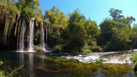 Natural Beauty of Snow, fountain and river