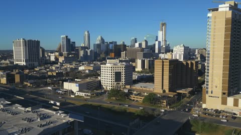 Aerial shot of a big city in the evening