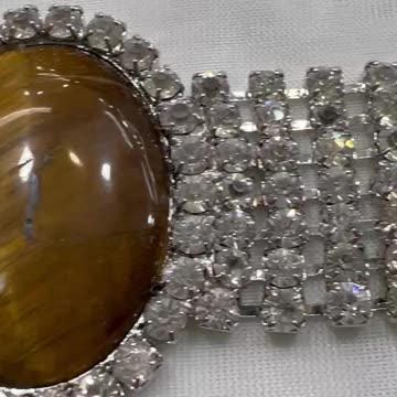 Rhinestone Bracelet with Tiger Eye. Vintage. Antique Look.