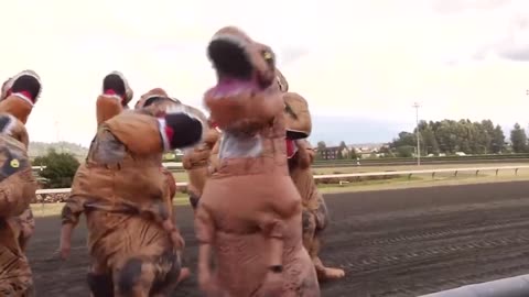VIDEO: Dinosaurs take the track in viral T-Rex races