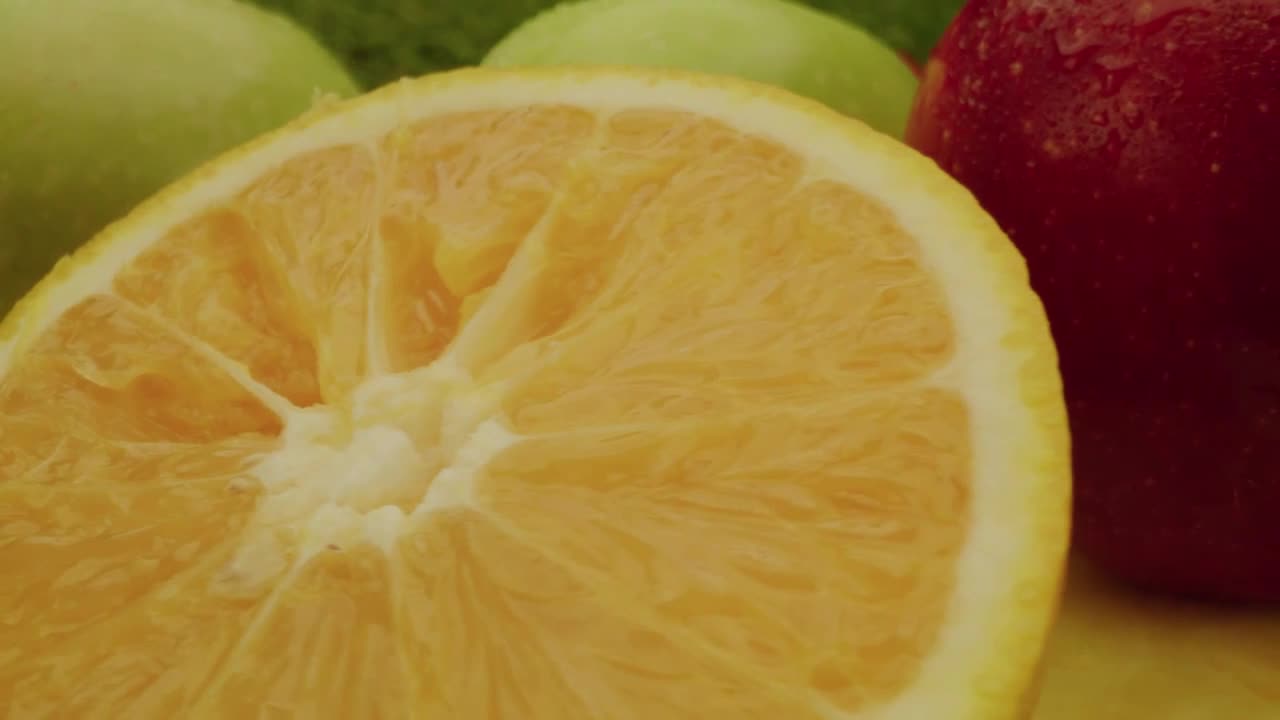 Different types of fresh fruit in presentation video