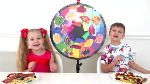 Diana and Roma Mystery Wheel of Spaghetti Challenge learn how to have fun