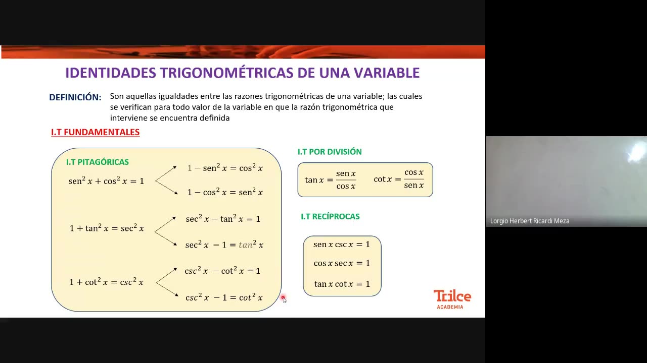 TRILCE SEMESTRAL 2021 | SEMANA 08 | TRIGONOMETRÍA: IDENTIDADES TRIGONOMÉTRICAS DE UNA VARIABLE