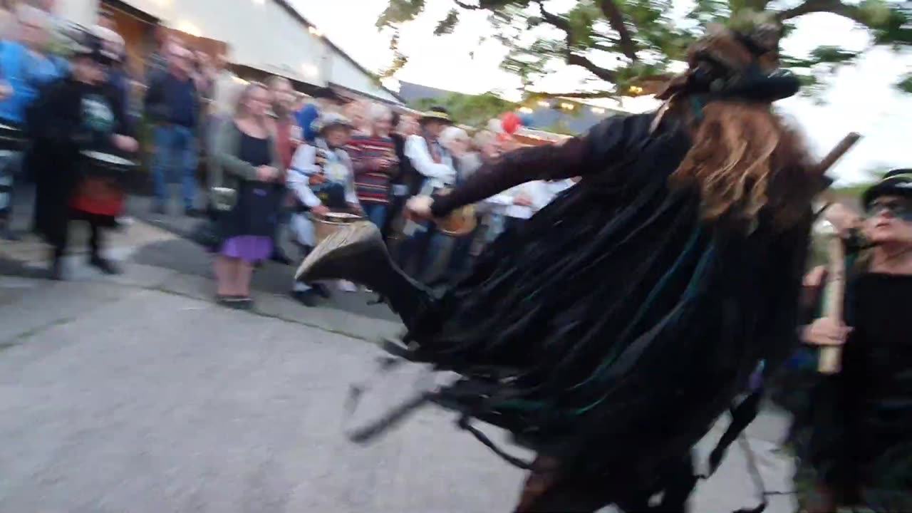 Beltane Border Morris dancing Logan Stone at the Old Rydon Inn, Kingsteignton, Devon, 2 June 2022