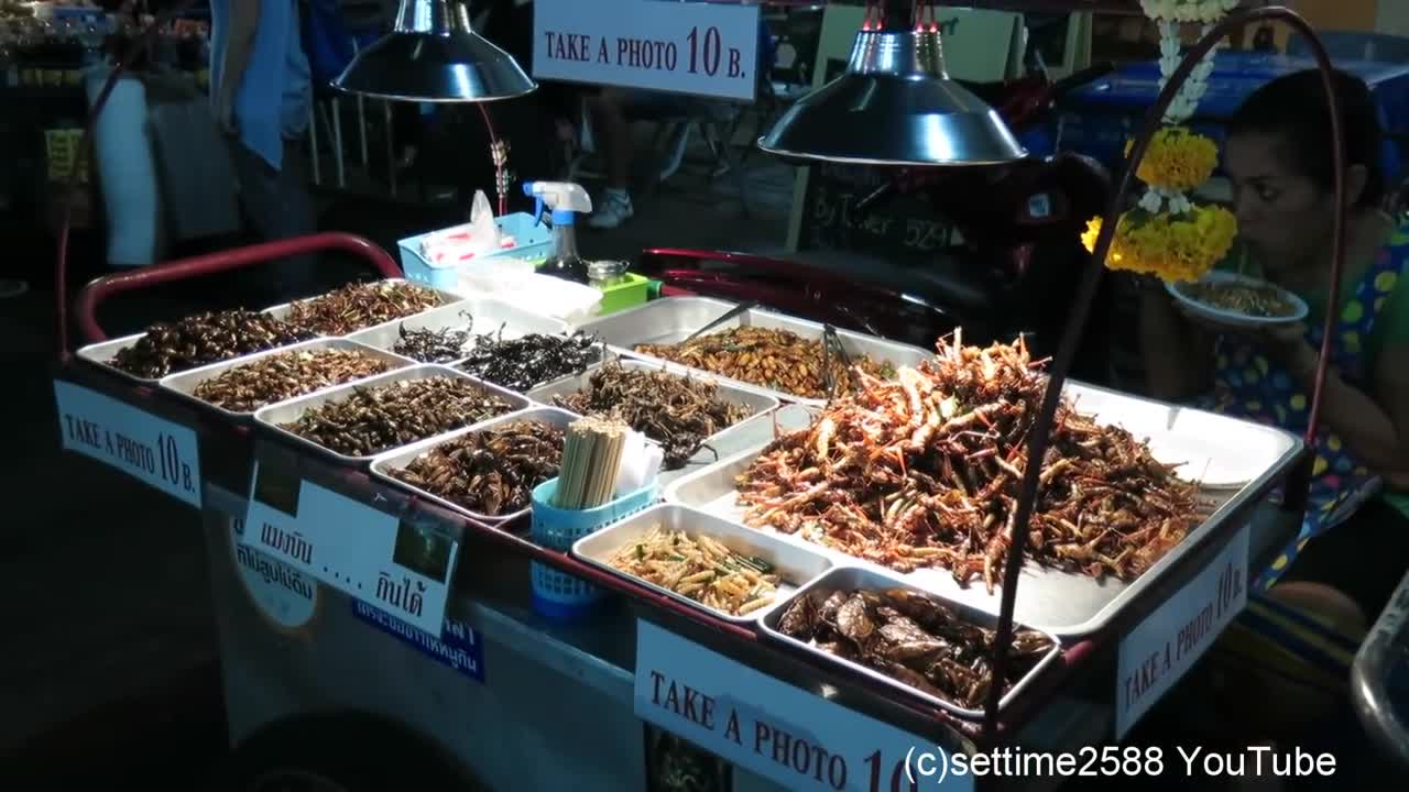 Eating Scorpions and Cockroaches. Bangkok Street Food, Thailand