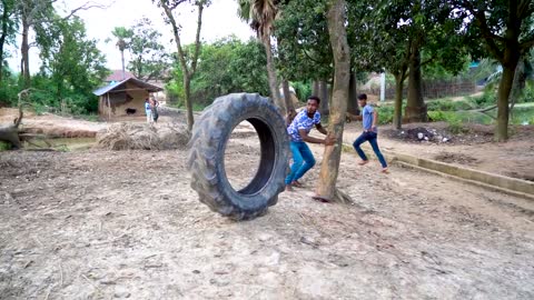 Funny boy and his friend trick