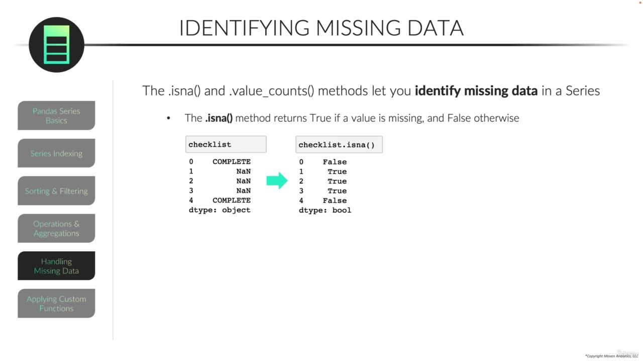 Identifying Missing Data/Pandas Series video 24