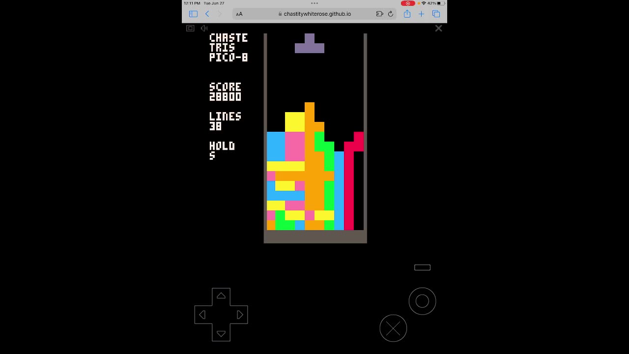 PICO-8 Chaste Tris on my iPad