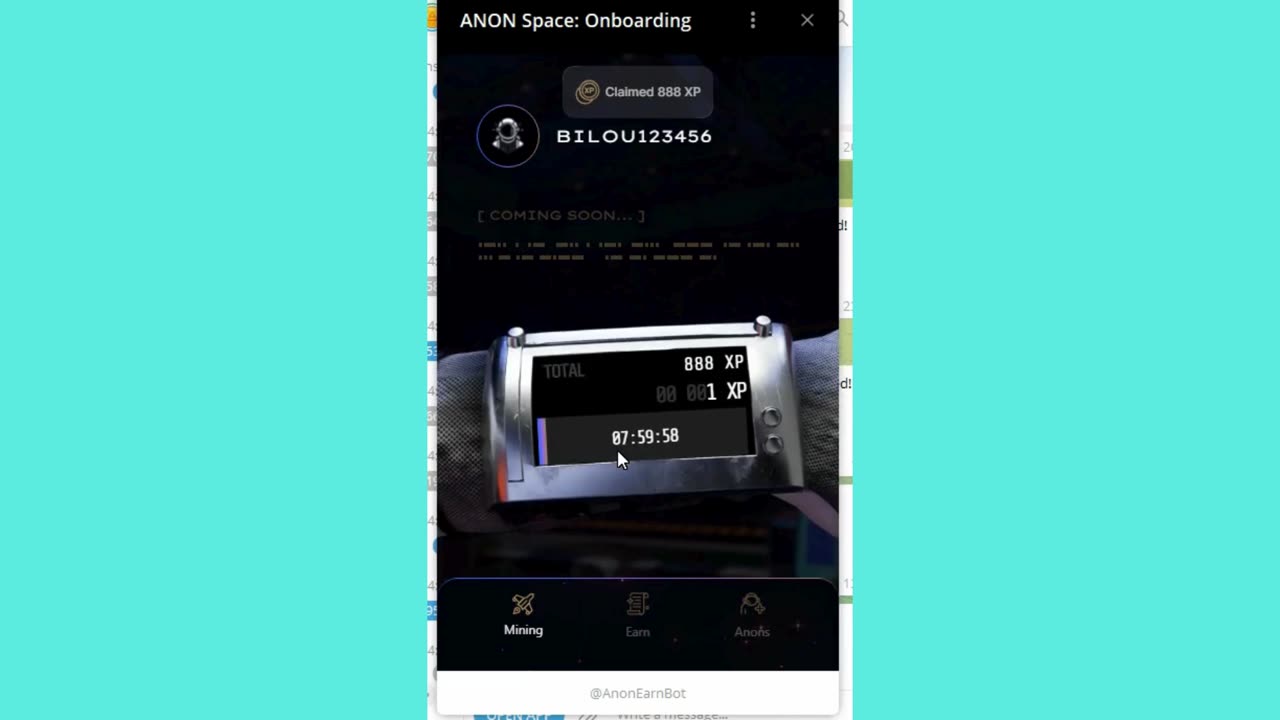 new mining bot telegram aidrop anon space 8 invitations only