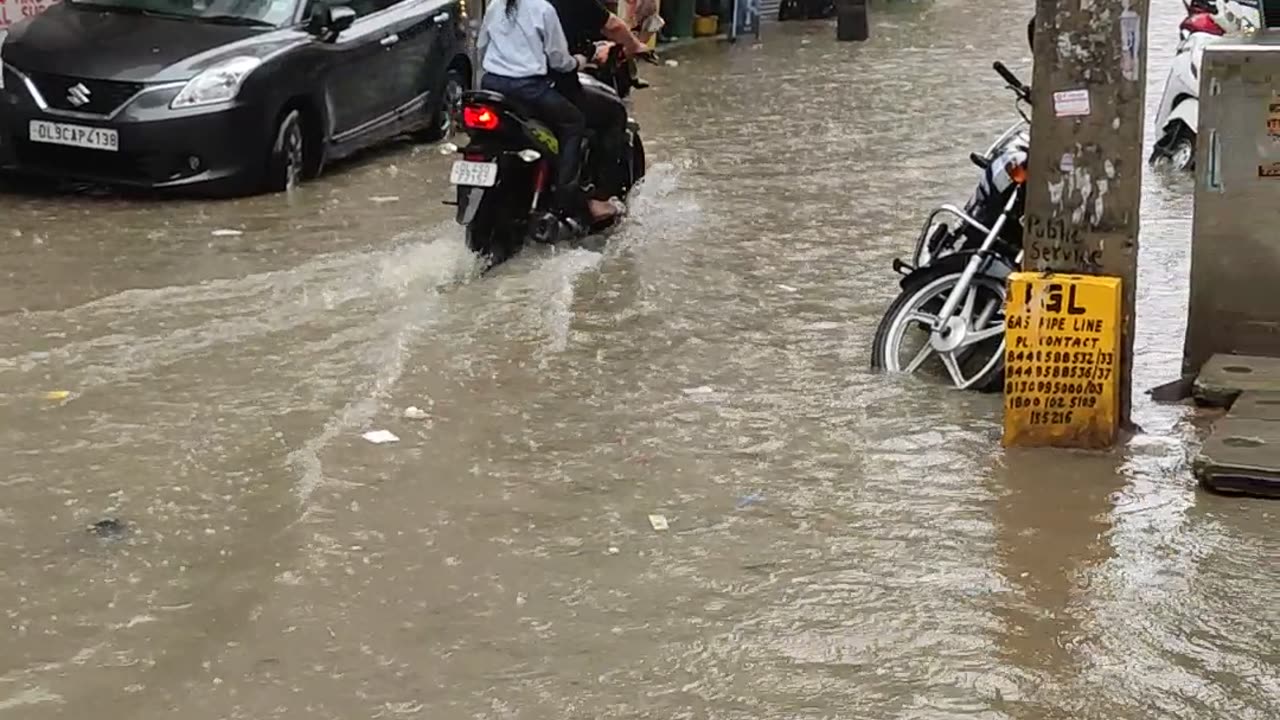 Heavy rain in the town