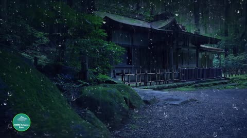 Goodbye Fatigue to Fall Asleep Fast with Heavy Rain on Ancient home Roof in Forest at Night