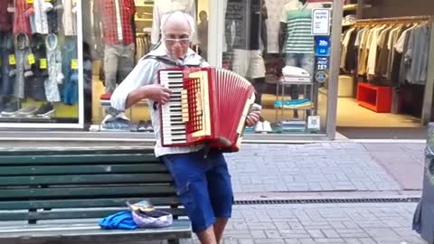 Accordionist playing an old Uruguan folk polka, Ciudad Vieja, Montevideo