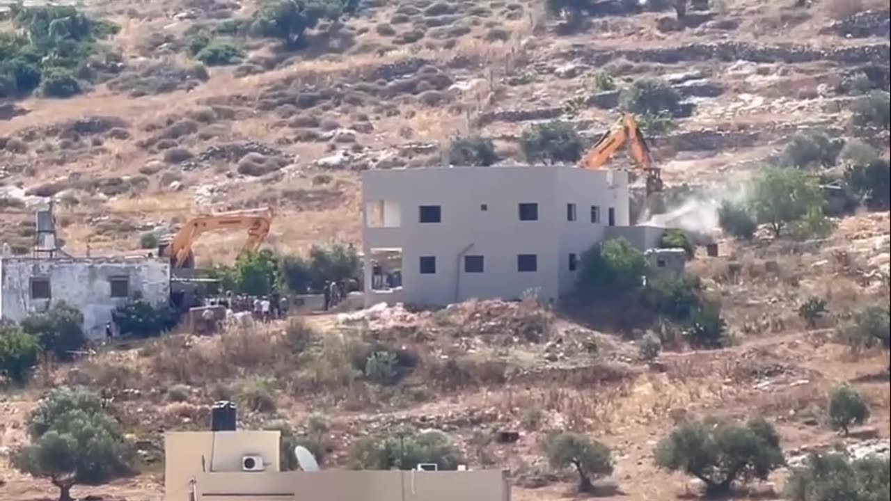 The Israeli occupation forces demolished a residential building in Jalboun village, east of Jenin.