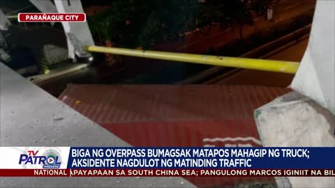 Biga ng overpass bumagsak matapos mahagip ng truck