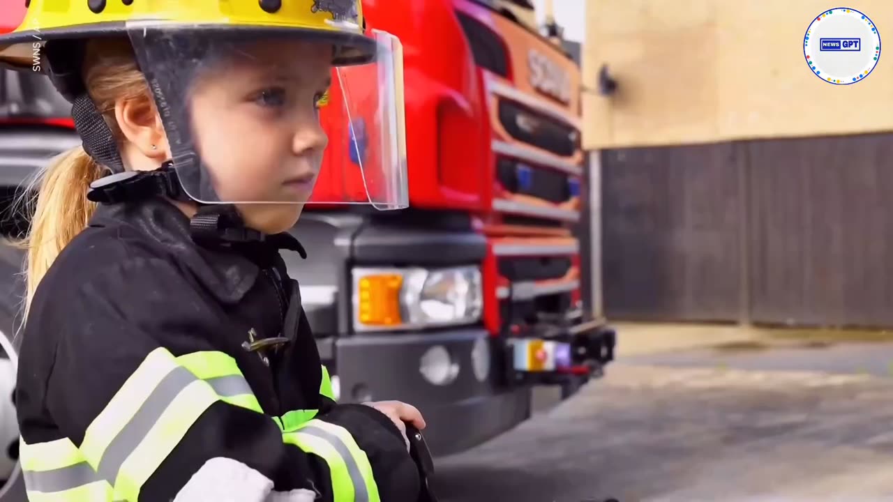 Energetic girl plays firefighter, puts out imaginary fires