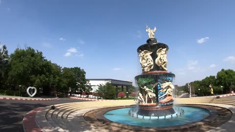 Beautiful fountain between the road