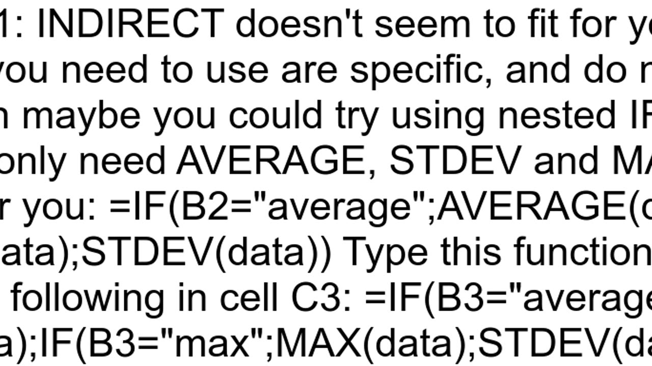 Using indirect to call different excel functions